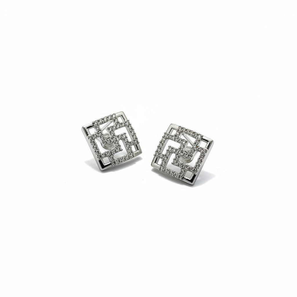 AVIRI silver-tone geometric openwork square stud earrings with cubic zirconia.