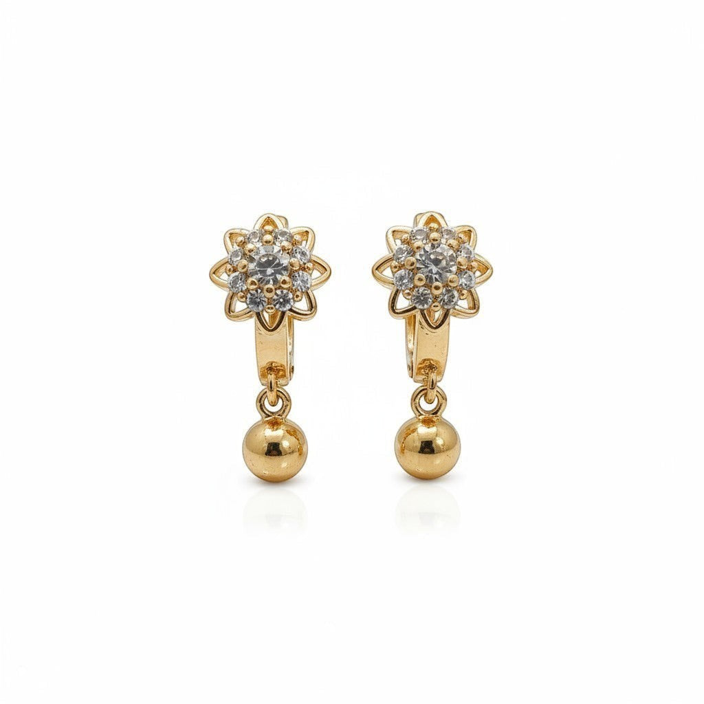 AVIRI gold-tone drop earrings with flower design, cubic zirconia, and dangling polished ball accent.