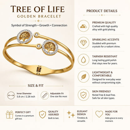 Tree Of Life Hinged Bracelet | Anti Tarnish  18K Gold Plated