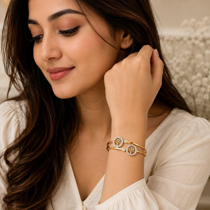 Tree Of Life Hinged Bracelet | Anti Tarnish  18K Gold Plated