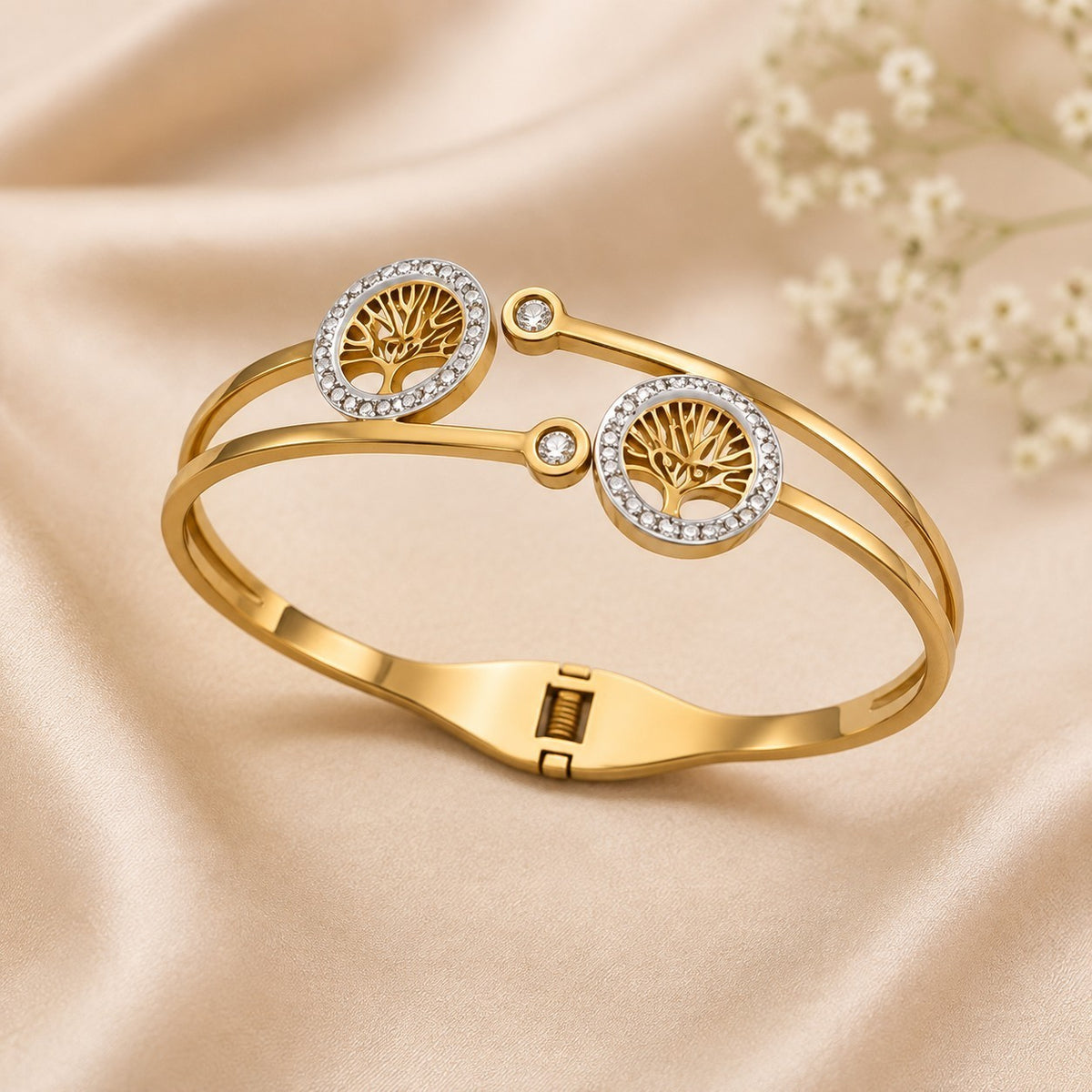 Tree Of Life Hinged Bracelet | Anti Tarnish  18K Gold Plated