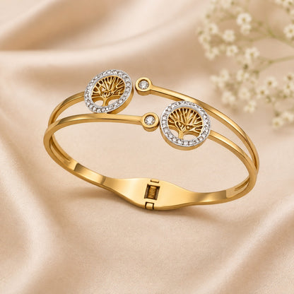 Tree Of Life Hinged Bracelet | Anti Tarnish  18K Gold Plated