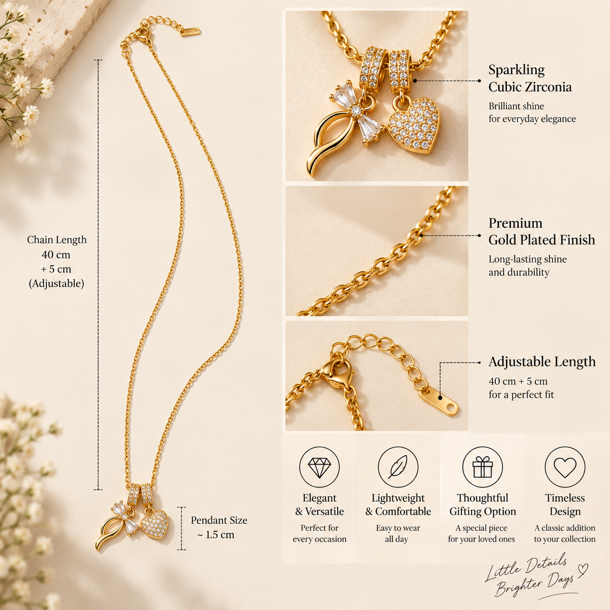 Elegant Decorative Heart Pendant Necklace with Delicate Chain