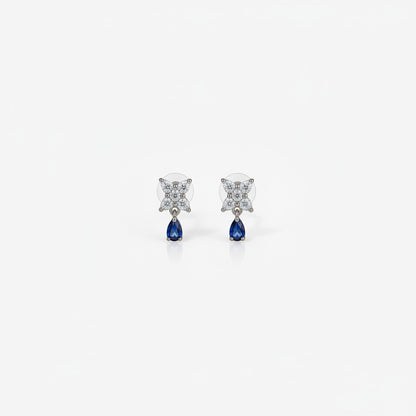 AVIRI floral drop earrings with pear-shaped blue gemstones and cubic zirconia in silver-tone metal.