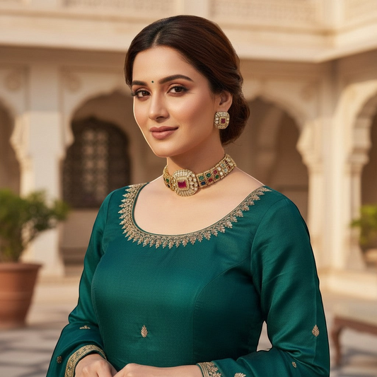 Statement Gemstone Choker Necklace and Earring Set