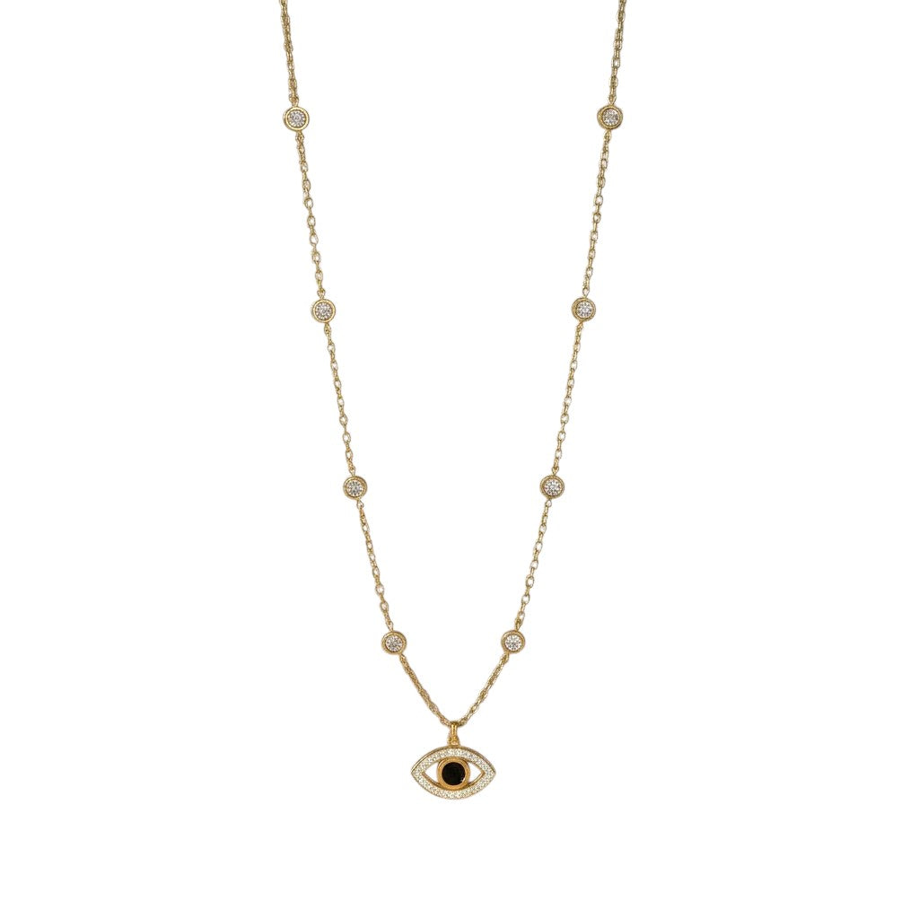 AVIRI 18K gold plated evil eye pendant necklace with cubic zirconia stones and delicate station chain