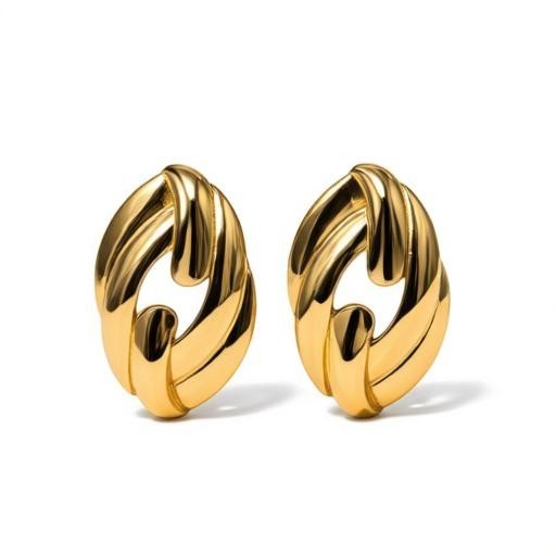 AVIRI oval link statement stud earrings in 18K gold plated stainless steel with a polished architectural design.