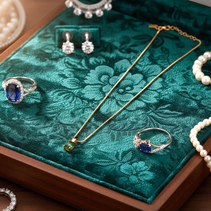 AVIRI anti-tarnish gold plated necklace with a rectangular emerald green pendant on a delicate snake chain.