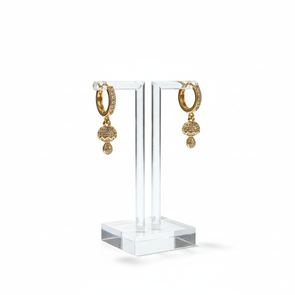 AVIRI gold-plated hoop earrings with cubic zirconia drop pendants, perfect for adding sparkle to any outfit.