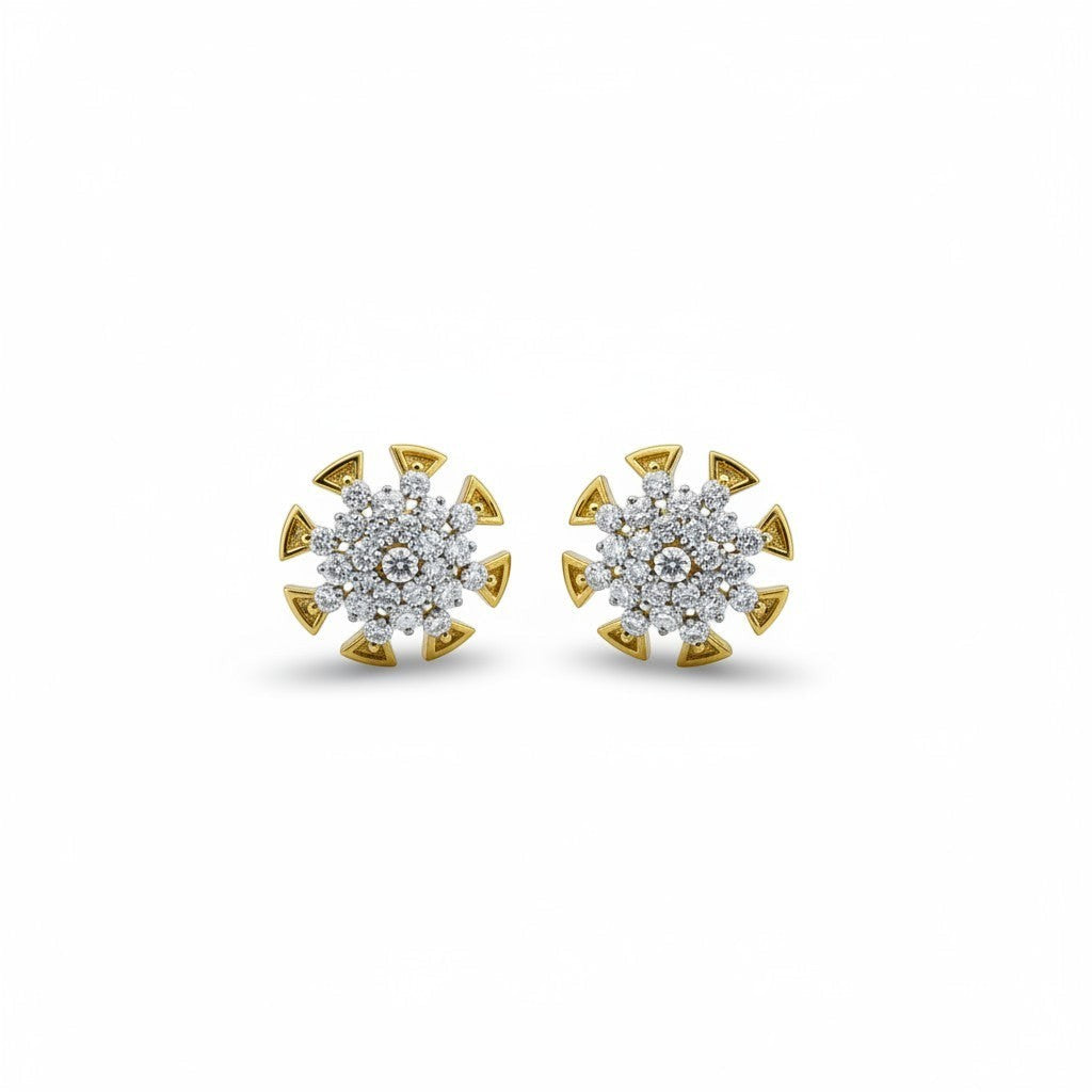 AVIRI gold-tone starburst stud earrings with clear cubic zirconia stones.