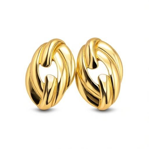 AVIRI oval link statement stud earrings in polished 18K gold-plated stainless steel with an interlocking design.