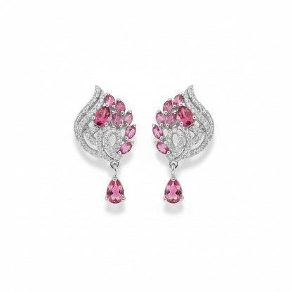 AVIRI pink leaf-shaped drop earrings with cubic zirconia and pear-shaped gemstone.