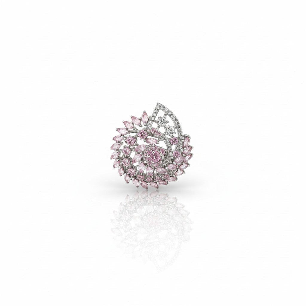 AVIRI pink cubic zirconia sterling silver swirling leaf statement cocktail ring.