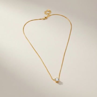 AVIRI rose gold plated solitaire pendant necklace with cubic zirconia on a delicate snake chain.