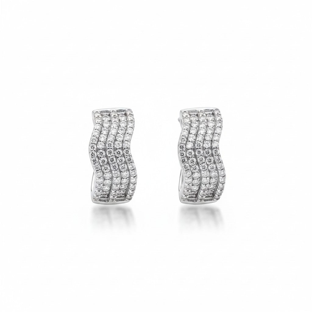 AVIRI silver polish hoop earrings with wavy design and micro AD stone setting. Perfect for daily wear.
