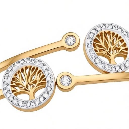 AVIRI Tree of Life hinged bracelet in 18K gold plate with cubic zirconia halo and two-tone finish